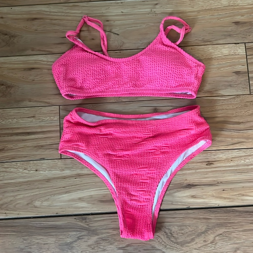 Bright Pink Textured Bikini Set - Size S